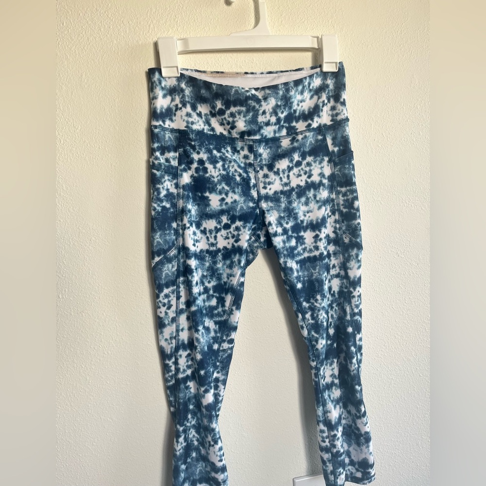 Dip Tye-Dye Blue & White Workout Stretchy Comfortable Leggings Women’s Small